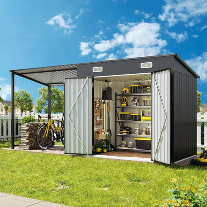 6x4 FT Outdoor Storage Shed & Hardtop Gazebo Combo with Magnetic Sensor Lights and Metal Lean-To Shed