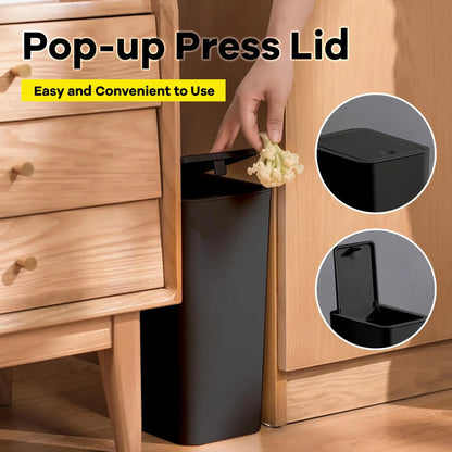 10-Liter Compact Plastic Waste Bin Eco-Friendly Rectangular Trash Can for Bathroom Toilet Bedroom Living Room