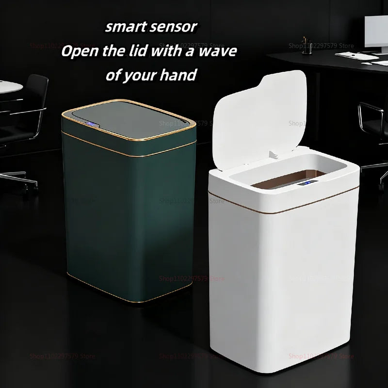 Smart Induction Garbage Can with Storage Basket - Eco-Friendly Plastic Automatic Trash Bin for Kitchen Bathroom Toilet Organizer