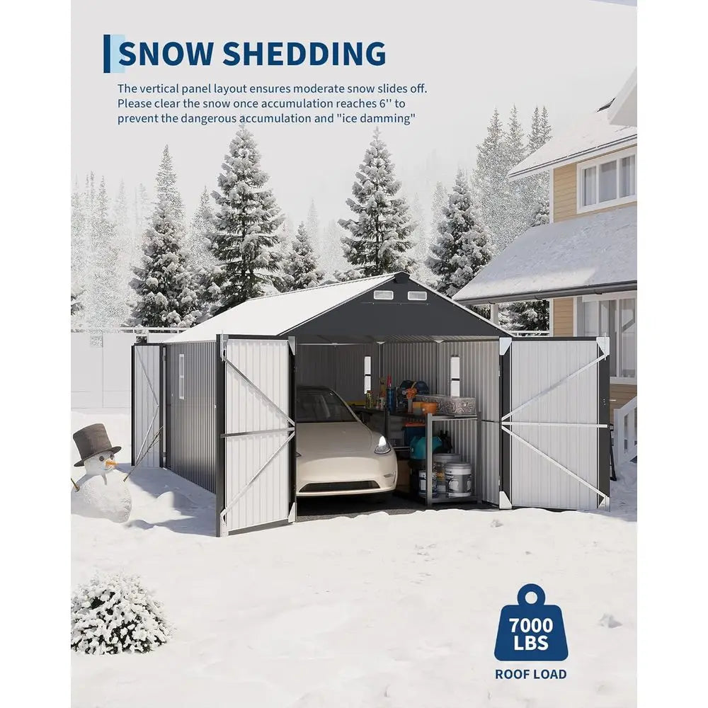 10x20 FT Enclosed Metal Carport with Steel Roof & Man Door for Sedans and SUVs