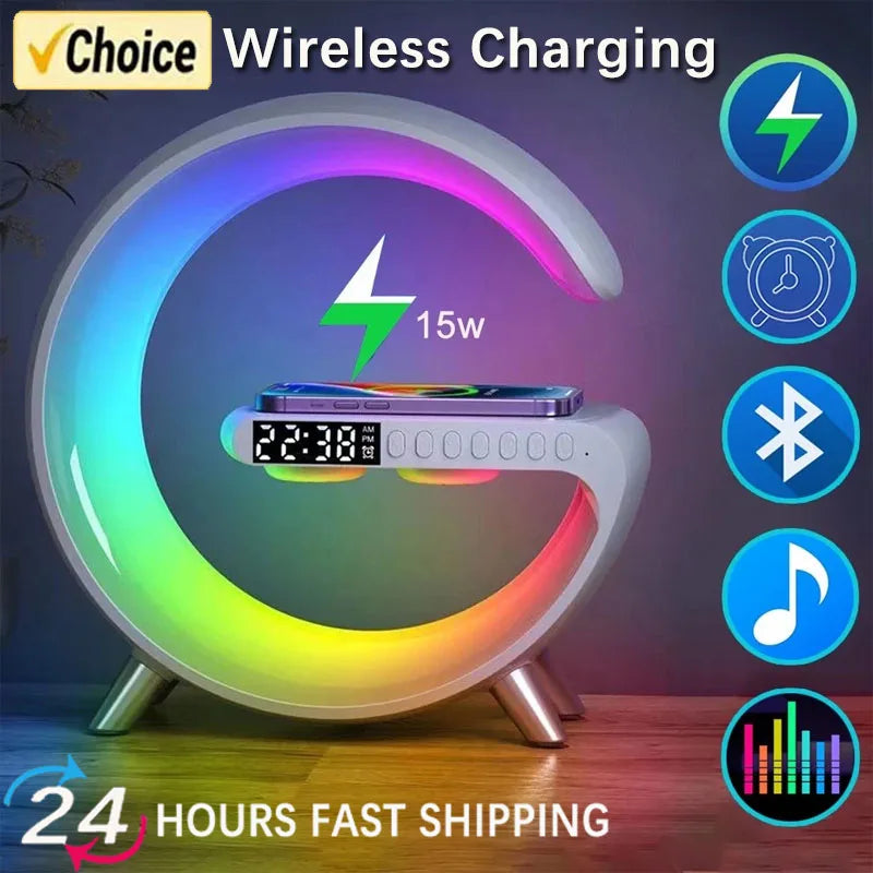 Multifunction Wireless Charger Pad Stand Speaker TF RGB Night Light 15W Fast Charging Station for iPhone Samsung Xiaomi Huawei - Azobay