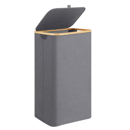 100L Foldable Laundry Hamper Basket with Bamboo Handle And Lid Eco-Friendly Removable Liner for Bedroom Bathroom Storage