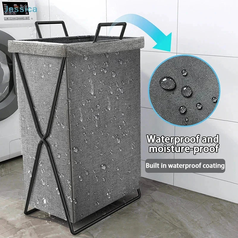 collapsible fabric laundry hamper with handles foldable clothes basket in bedroom setting