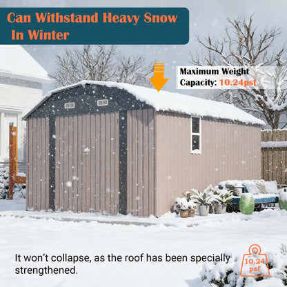 10x12 FT Heavy Duty Metal Outdoor Storage Shed  With Floor Frame Lockable Doors All Weather Garden Tool House Backyard Patio