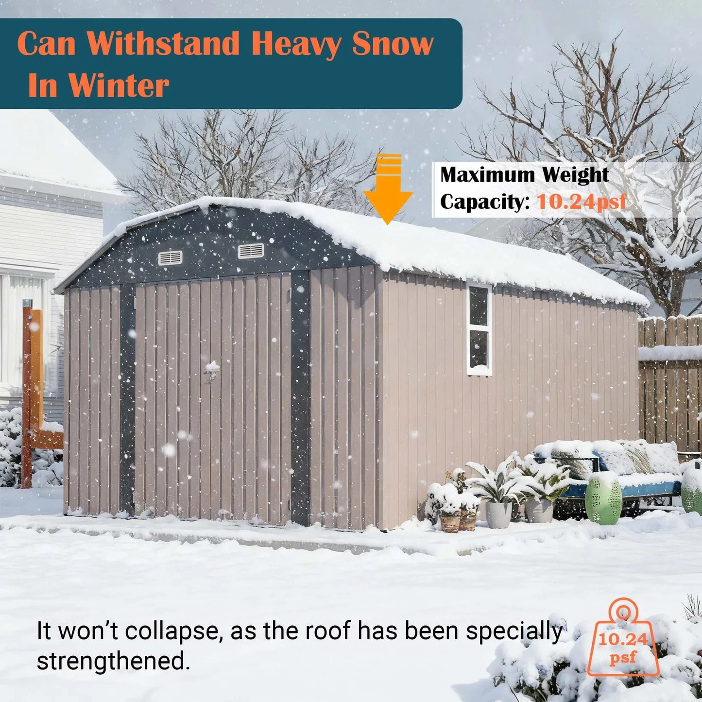10x12 FT Heavy Duty Metal Outdoor Storage Shed  With Floor Frame Lockable Doors All Weather Garden Tool House Backyard Patio