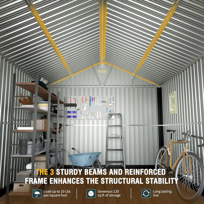 10x12ft Metal Storage Shed Lockable Doors 2 Windows Steel Tool Garden Backyard Chicken Coops, Custom