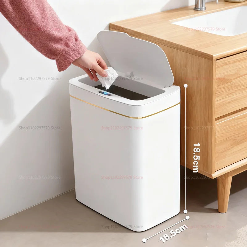 Smart Induction Garbage Can with Storage Basket - Eco-Friendly Plastic Automatic Trash Bin for Kitchen Bathroom Toilet Organizer
