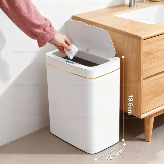 Smart Induction Garbage Can with Storage Basket - Eco-Friendly Plastic Automatic Trash Bin for Kitchen Bathroom Toilet Organizer