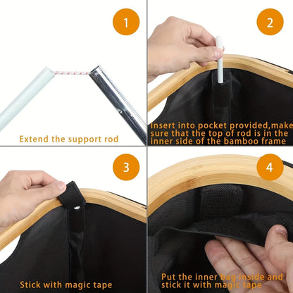 Folding Bamboo Empty Bottle Storage Basket Recyclable Bottle Organizer Tote Bag Wastewater Collection for Home Neatening