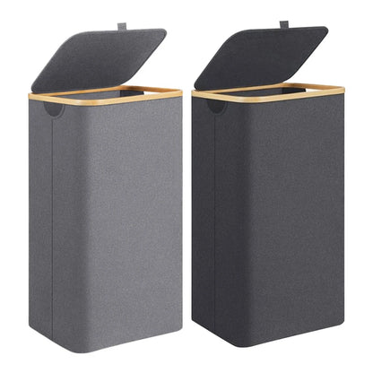 100L Foldable Laundry Hamper Basket with Bamboo Handle And Lid Eco-Friendly Removable Liner for Bedroom Bathroom Storage