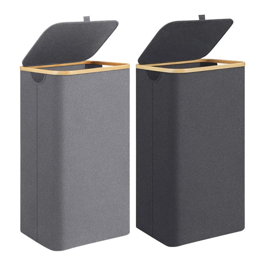 100L Foldable Laundry Hamper Basket with Bamboo Handle And Lid Eco-Friendly Removable Liner for Bedroom Bathroom Storage