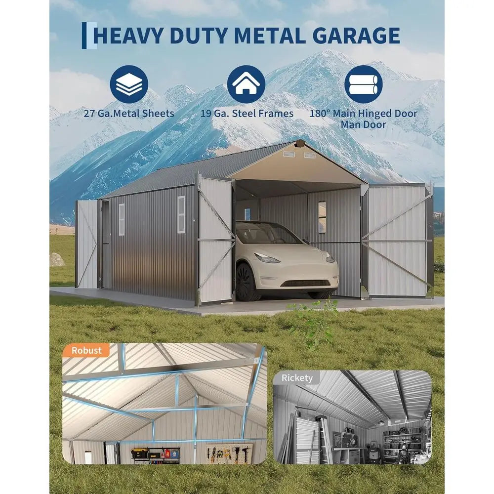 10x20 FT Enclosed Metal Carport with Steel Roof & Man Door for Sedans and SUVs