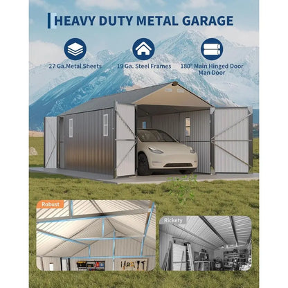10x20 FT Enclosed Metal Carport with Steel Roof & Man Door for Sedans and SUVs