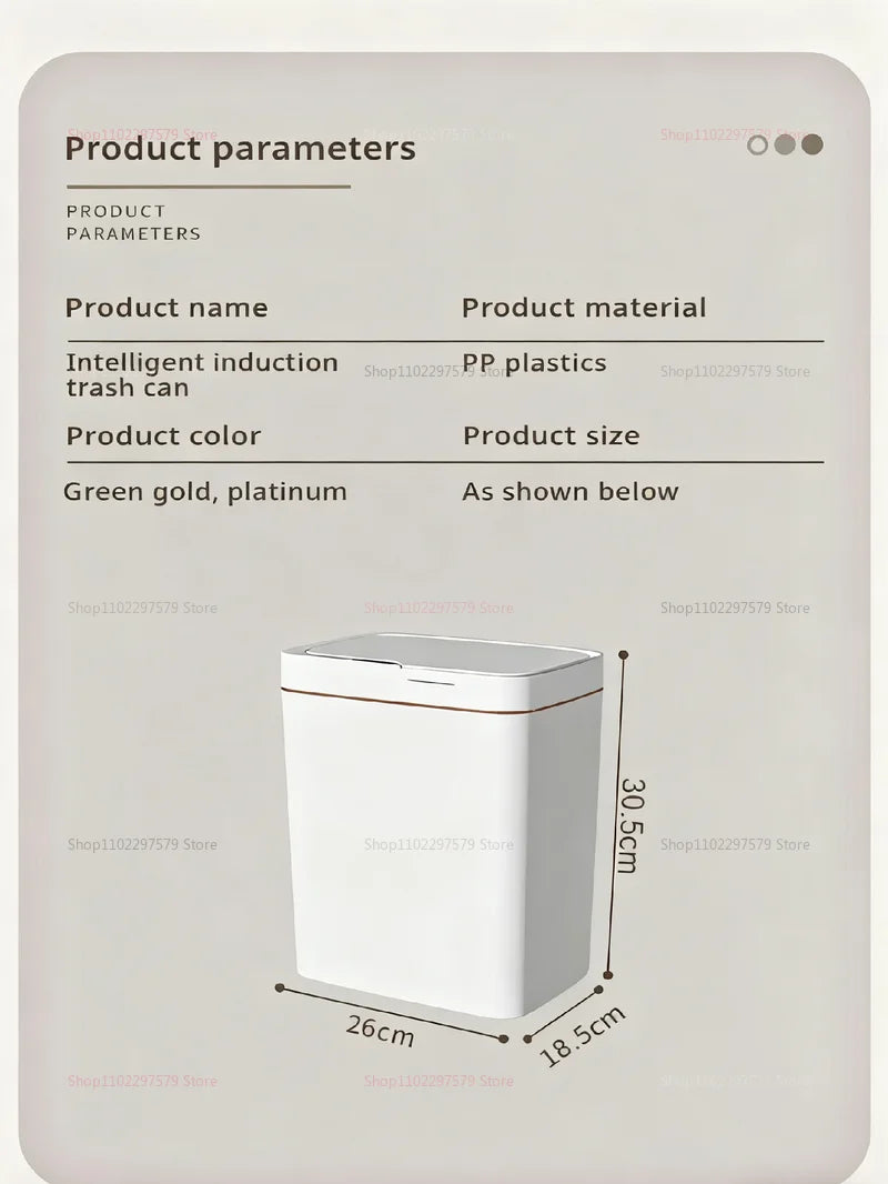 Smart Induction Garbage Can with Storage Basket - Eco-Friendly Plastic Automatic Trash Bin for Kitchen Bathroom Toilet Organizer