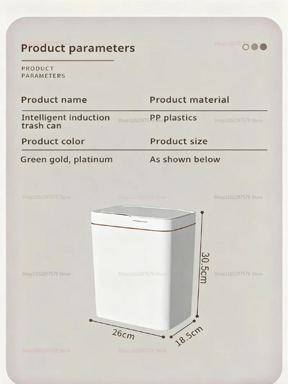 Smart Induction Garbage Can with Storage Basket - Eco-Friendly Plastic Automatic Trash Bin for Kitchen Bathroom Toilet Organizer