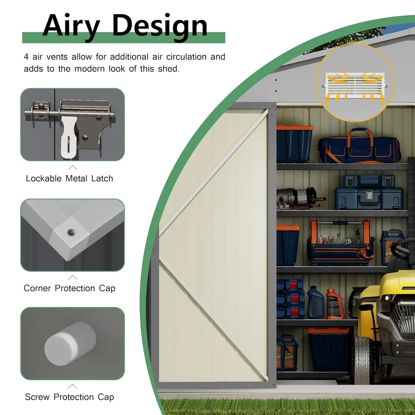 10x14 FT Large Outdoor Metal Storage Shed with Lockable Doors & Sloped Roof