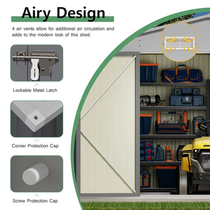 10x14 FT Large Outdoor Metal Storage Shed with Lockable Doors & Sloped Roof
