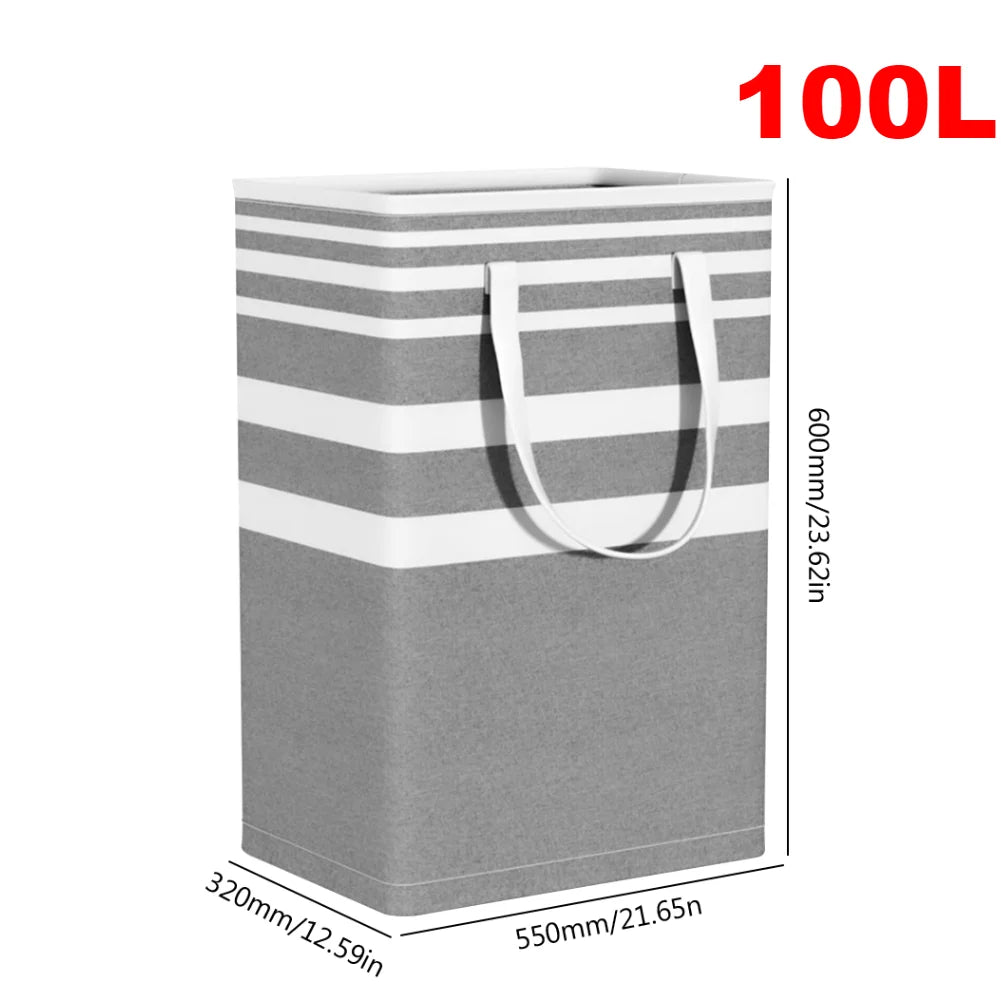 100L Foldable Laundry Hamper Basket with Bamboo Handle And Lid Eco-Friendly Removable Liner for Bedroom Bathroom Storage