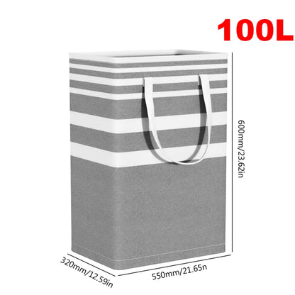 100L Foldable Laundry Hamper Basket with Bamboo Handle And Lid Eco-Friendly Removable Liner for Bedroom Bathroom Storage
