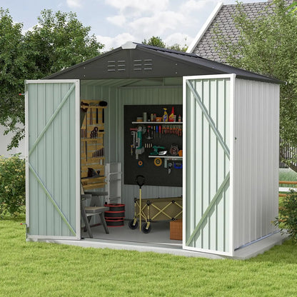 8x6 FT Outdoor Metal Storage Shed with Lockable Doors & Air Vents