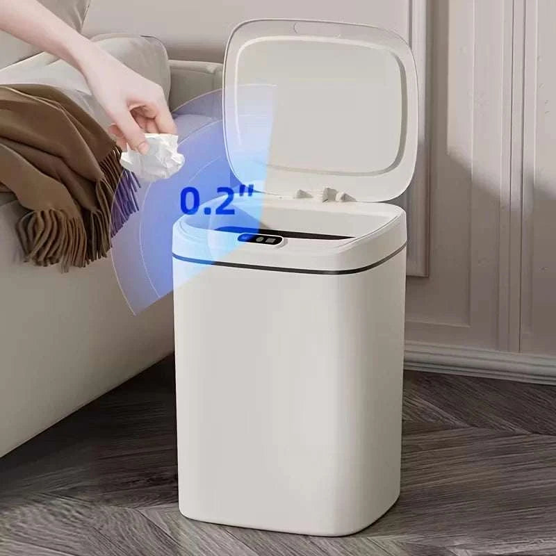 Slim smart motion sensor trash can with touchless lid for hygienic waste disposal