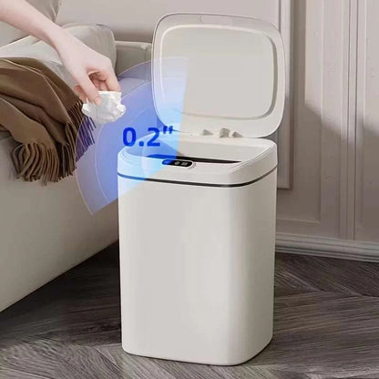 Slim smart motion sensor trash can with touchless lid for hygienic waste disposal