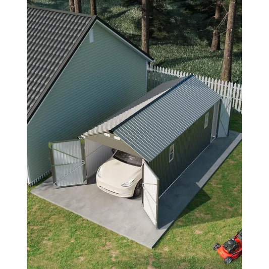 10x20 t enclosed metal carport with steel roof and man door for sedan and SUV protection