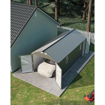 10x20 FT Enclosed Metal Carport with Steel Roof & Man Door for Sedans and SUVs