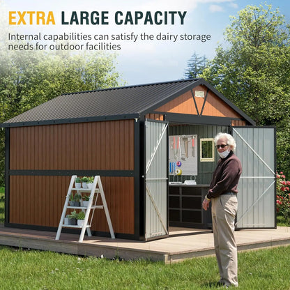 10x12ft Metal Storage Shed Lockable Doors 2 Windows Steel Tool Garden Backyard Chicken Coops, Custom