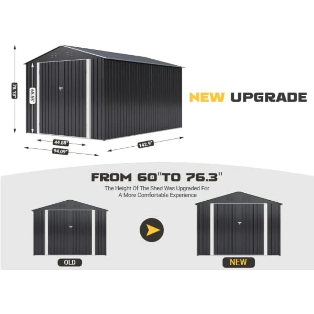 8x12 FT metal outdoor storage shed with reinforced frame and waterproof design