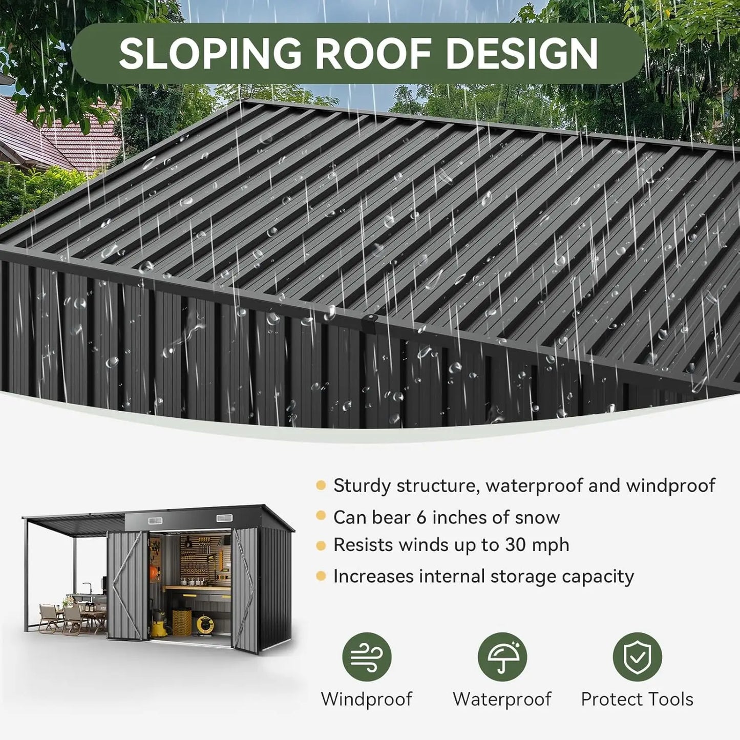 6x4 FT Outdoor Storage Shed & Hardtop Gazebo Combo with Magnetic Sensor Lights and Metal Lean-To Shed
