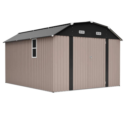 10x12 FT Heavy Duty Metal Outdoor Storage Shed  With Floor Frame Lockable Doors All Weather Garden Tool House Backyard Patio