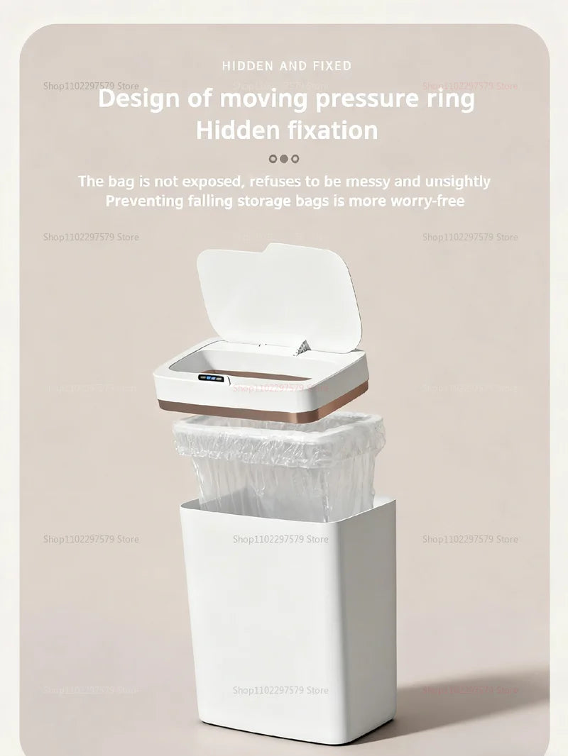 2025 Automatic Induction Trash Can with Storage Basket Eco-Friendly Plastic Household Toilet Living Room Kitchen Waste Bin Cover Paper Dispenser