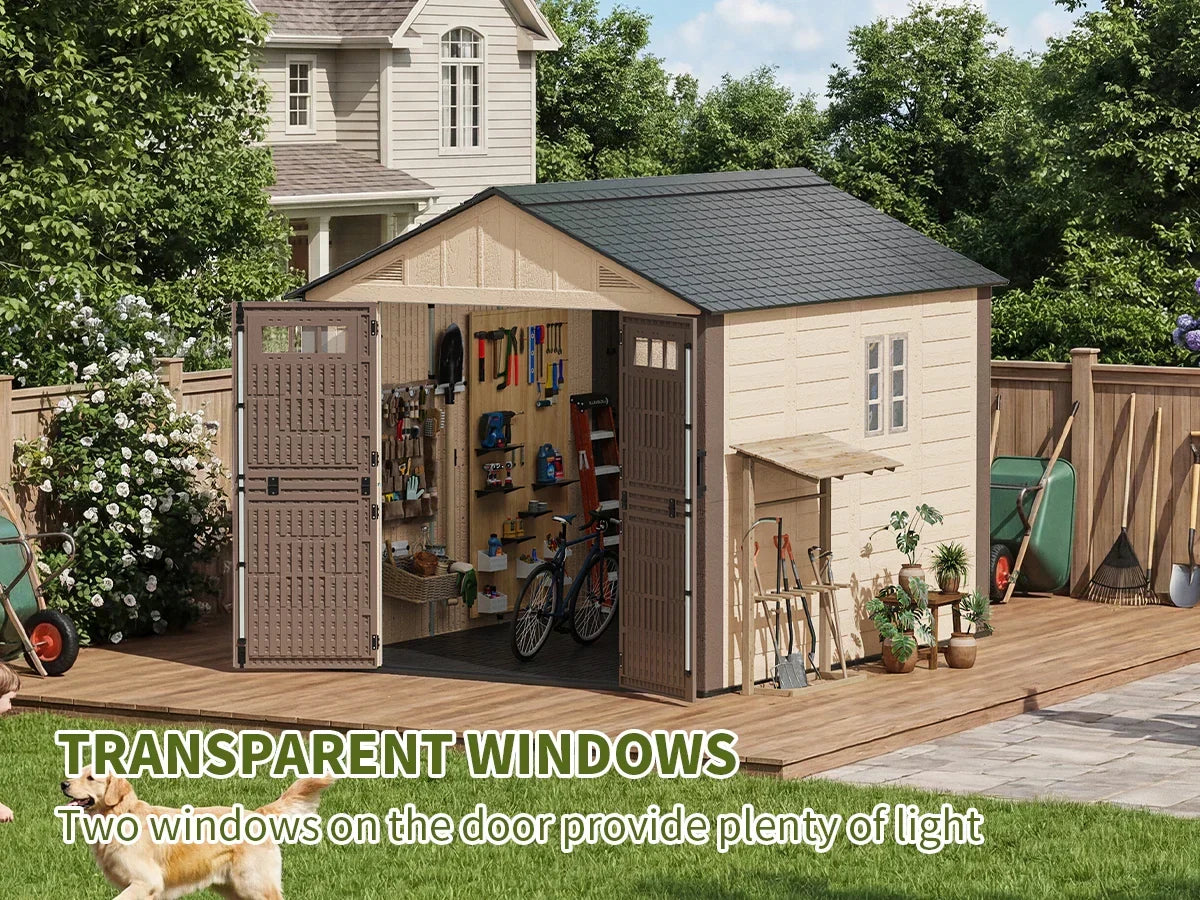 Polar Aurora 8x10/8x12 FT outdoor resin storage shed with lockable door and windows
