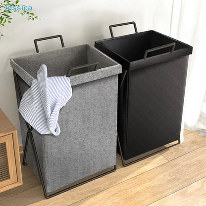 Collapsible fabric laundry hamper with handles in coffee color, foldable clothes basket for bedroom and bathroom storage
