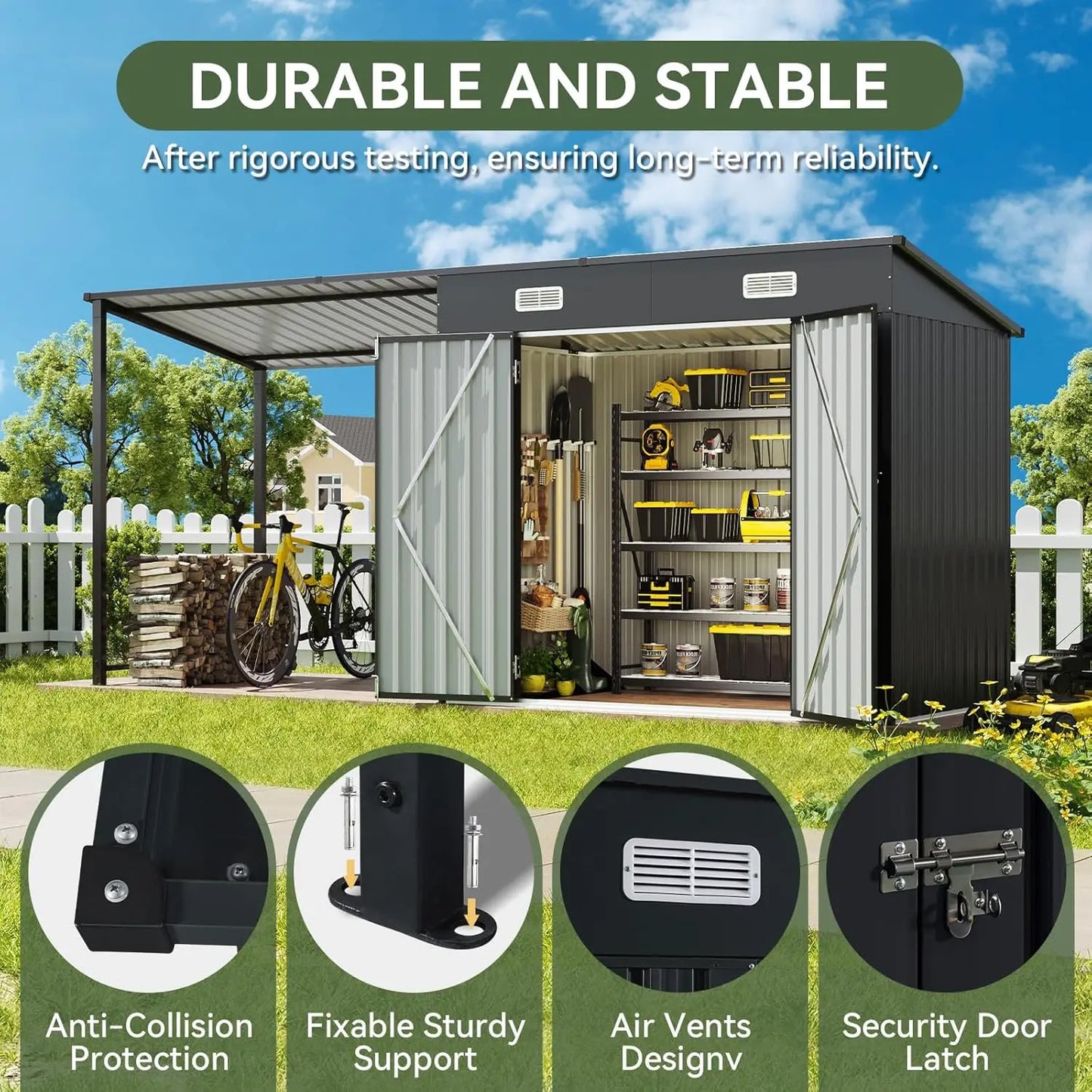 6x4 FT Outdoor Storage Shed & Hardtop Gazebo Combo with Magnetic Sensor Lights and Metal Lean-To Shed