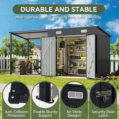 6x4 FT Outdoor Storage Shed & Hardtop Gazebo Combo with Magnetic Sensor Lights and Metal Lean-To Shed
