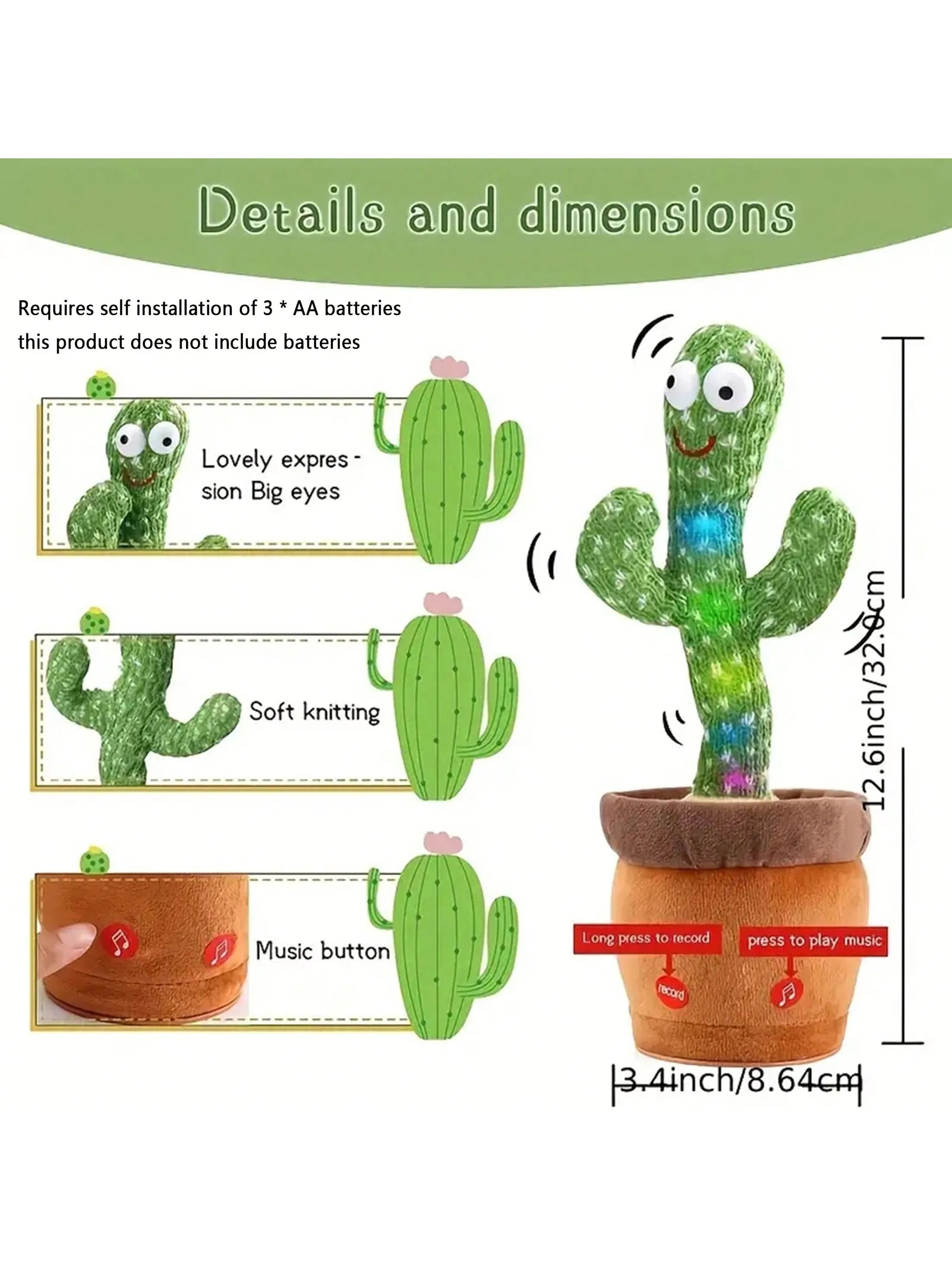 Dancing Talking Cactus Toys For Babys, Singing Mimicking - Azobay