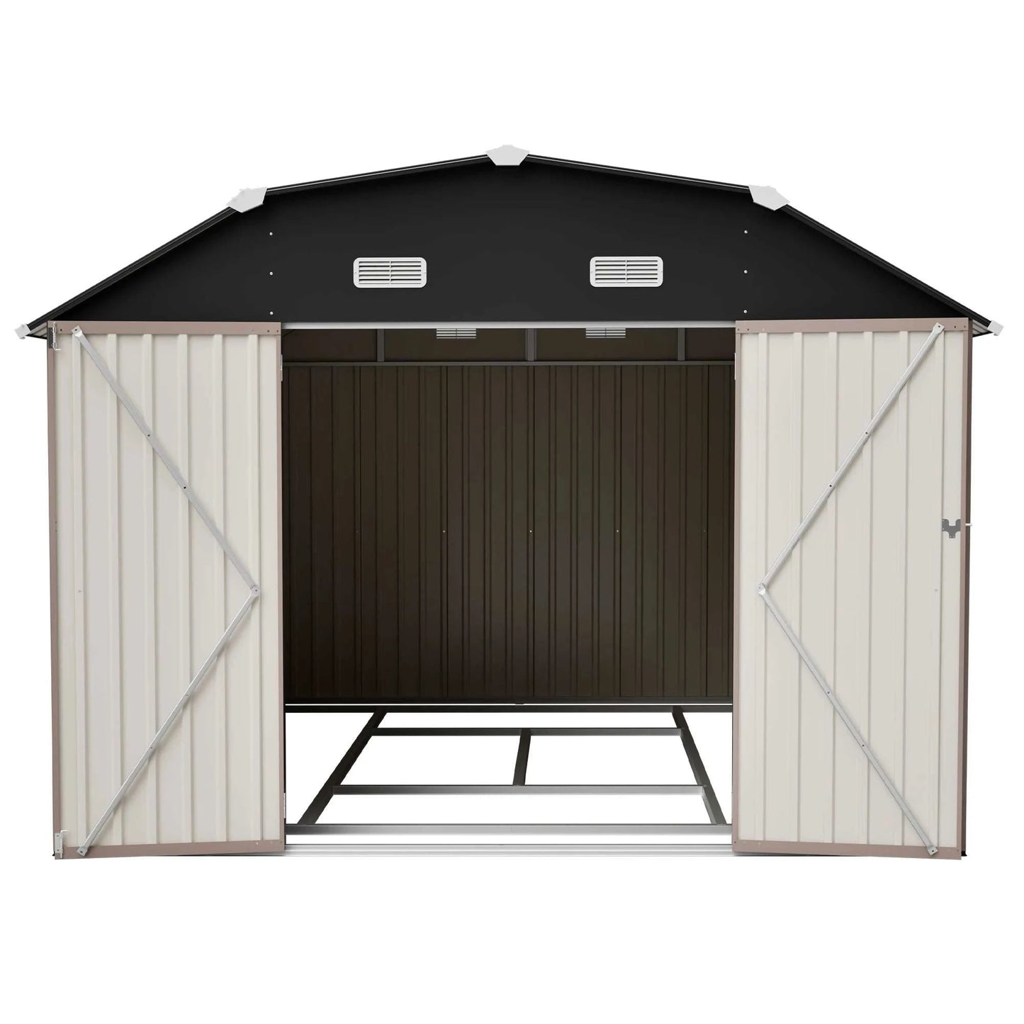 10x12 FT Heavy Duty Metal Outdoor Storage Shed  With Floor Frame Lockable Doors All Weather Garden Tool House Backyard Patio