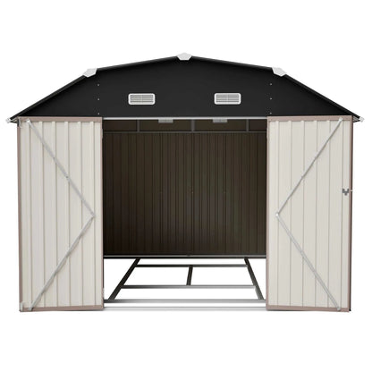 10x12 FT Heavy Duty Metal Outdoor Storage Shed  With Floor Frame Lockable Doors All Weather Garden Tool House Backyard Patio