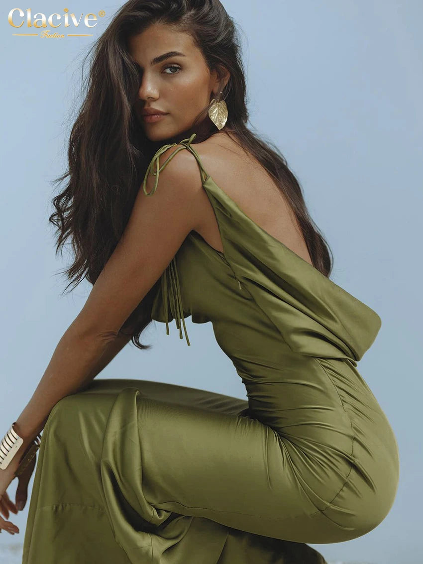 Sexy Slim Green Satin Women'S Dress - Azobay