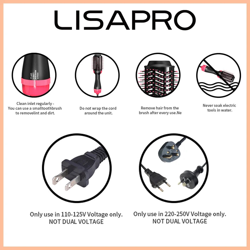 LISAPRO 3 IN 1 Hot Air Brush One-Step Hair Dryer - Azobay