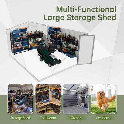 10x14 FT Large Outdoor Metal Storage Shed with Lockable Doors & Sloped Roof