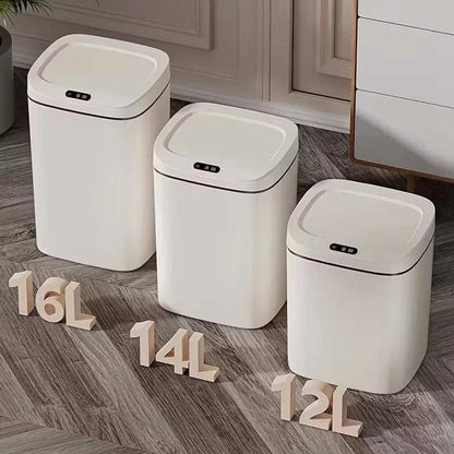 Slim plastic smart motion sensor trash can with touchless lid for hygienic waste disposal
