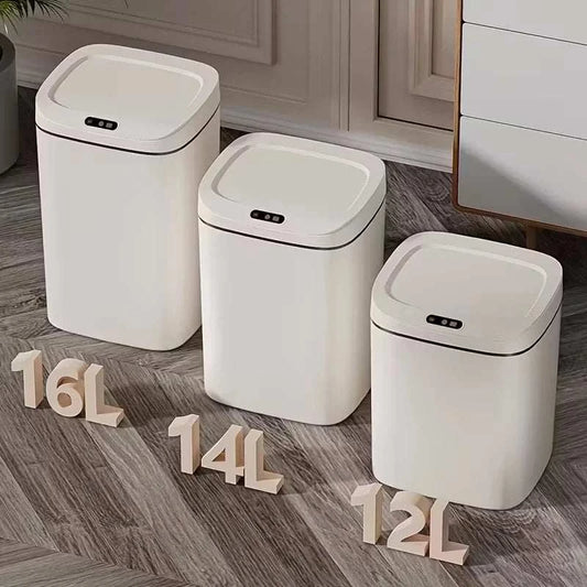 Slim plastic smart motion sensor trash can with touchless lid for hygienic waste disposal