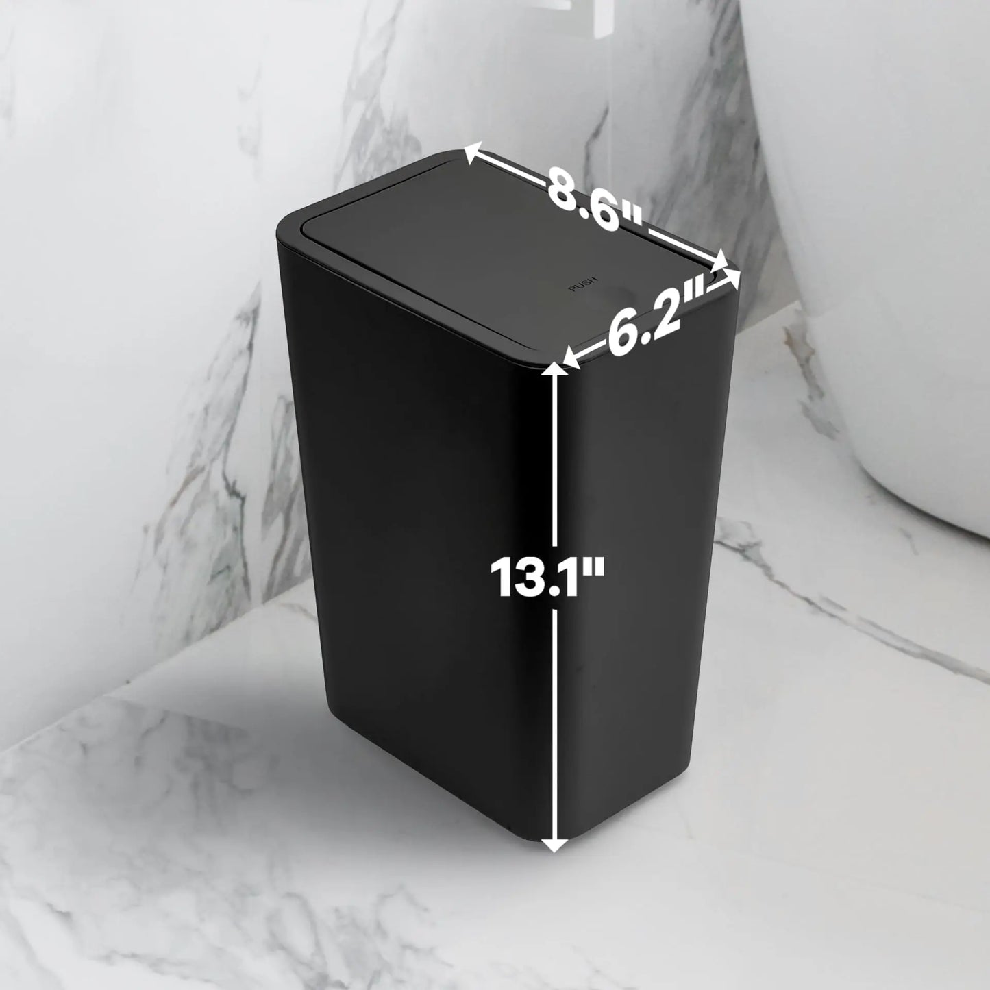 10-Liter Compact Plastic Waste Bin Eco-Friendly Rectangular Trash Can for Bathroom Toilet Bedroom Living Room