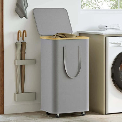 Large capacity foldable laundry basket with wheels and detachable liner in rectangular shape
