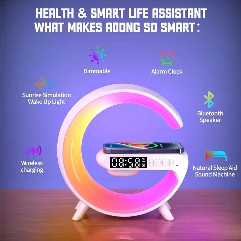 Multifunction Wireless Charger Pad Stand Speaker TF RGB Night Light 15W Fast Charging Station for iPhone Samsung Xiaomi Huawei - Azobay