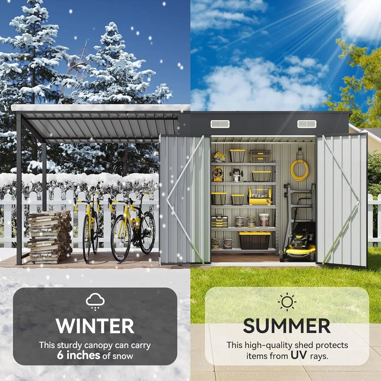 6x4 FT Outdoor Storage Shed & Hardtop Gazebo Combo with Magnetic Sensor Lights and Metal Lean-To Shed