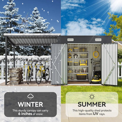 6x4 FT Outdoor Storage Shed & Hardtop Gazebo Combo with Magnetic Sensor Lights and Metal Lean-To Shed